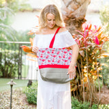 Flowering Buds Tote Bag, Red Floral Tote