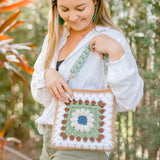 Mint Chocolate Flower Crochet Granny Square Bag