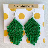 Green Leaf Crochet Earrings