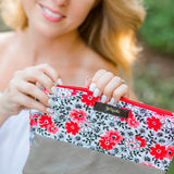 Flowering Buds Wristlet Clutch, Red Floral Wristlet