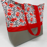 Flowering Buds Tote Bag, Red Floral Tote