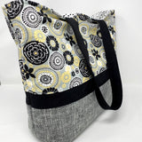 Black & Yellow Tote Bag, Floral Tote
