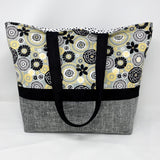 Black & Yellow Tote Bag, Floral Tote