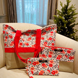 Flowering Buds Tote Bag, Red Floral Tote